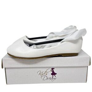 Kids Dream Girls White Ballet Flats with Ribbon Tie Size 10 BS004